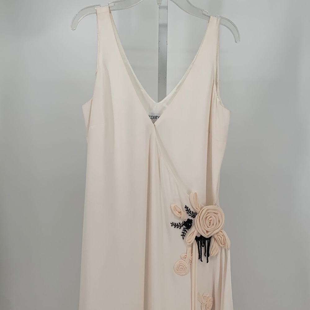 Together• Cream Color Formal Dress with Ribbon & Beading Design  Sz8 (Vintage)